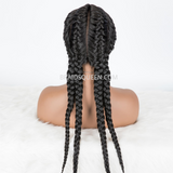 100% Hand Braided Cornrow Braids Wig with 4 Ponytails